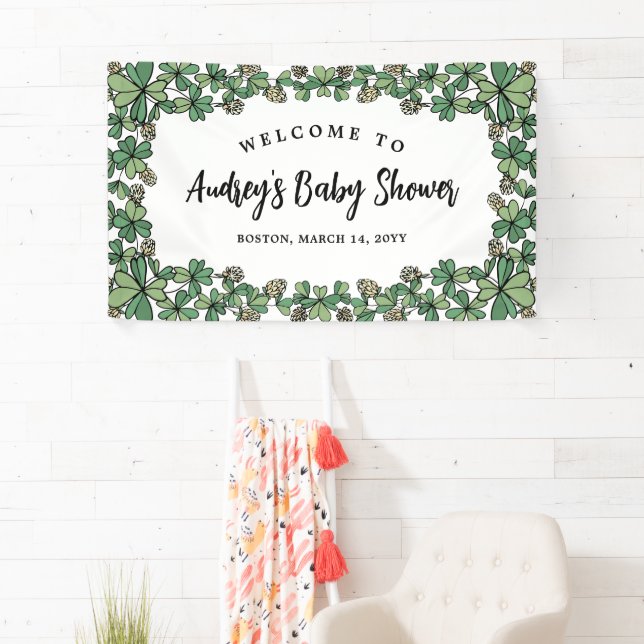 Empfang der neutralen Baby-Dusche mit weißen Kleid Banner (Insitu)