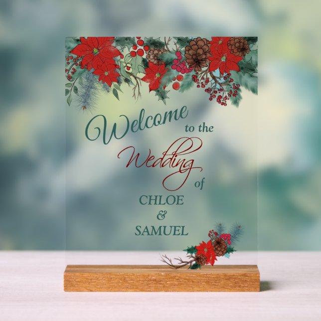 Empfang der Red Poinsettia Border Acrylschild (Neutral)