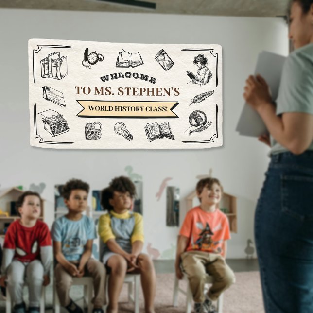 Empfang des Vintagen Geschichtslehrers im Klassenz Banner (Custom Vintage History Teacher Classroom Welcome Banner)