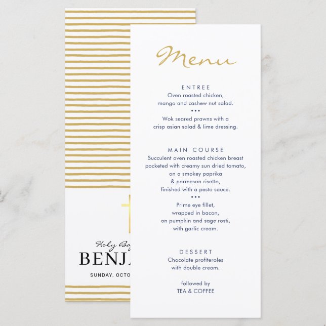 EMPFANG DINNER MENU stilvolles Marineboldkreuz Menükarte (Vorne/Hinten)