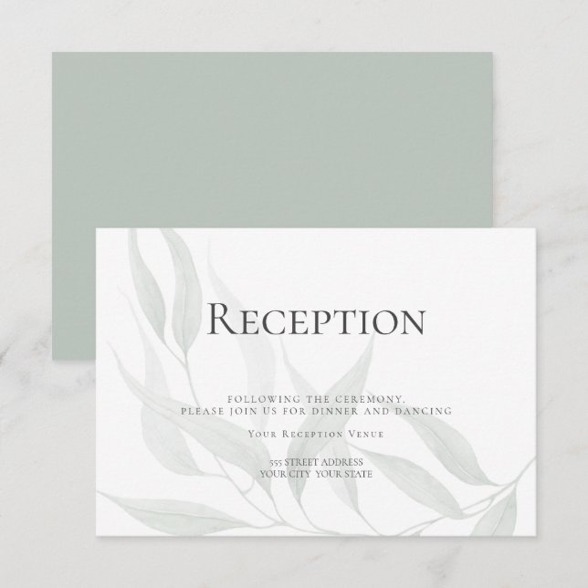 Empfang | Dusty Sage Watercolor Waldland Foliage Einladung (Vorne/Hinten)