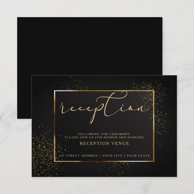 EMPFANG | Eleganter Schwarz-Gold-Glitzer Einladung (Vorne/Hinten)