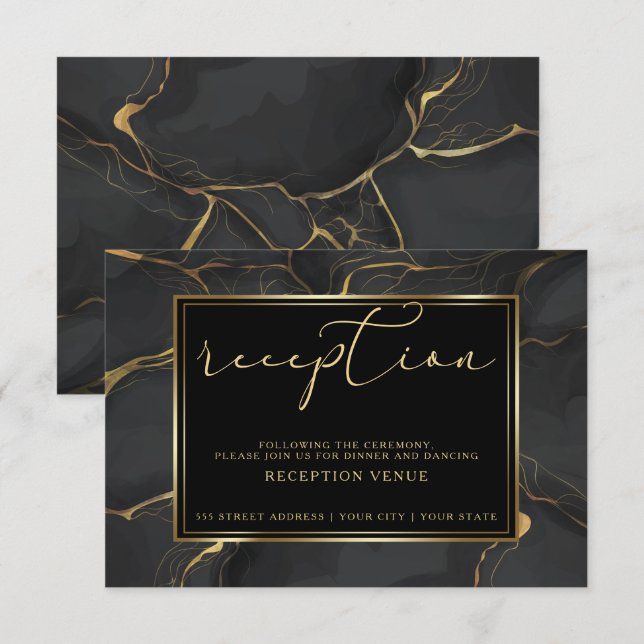EMPFANG | Eleganter Schwarz-Gold-Marmor Einladung (Vorne/Hinten)