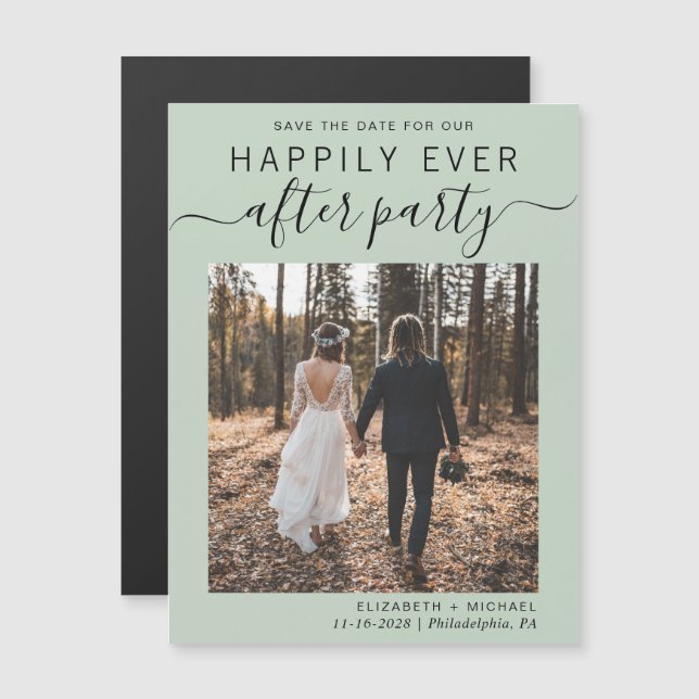 Empfang Foto Sage Green Save the Date Magnetkarte (Vorne/Hinten)