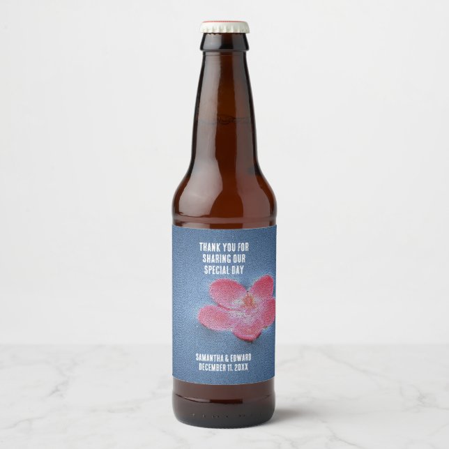 Empfang Hochzeit Pink Blume Gast Dank Bierflaschenetikett (Vorderseite)