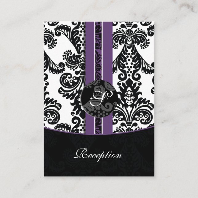 Empfang Hochzeitskarte für violette Damast Begleitkarte (Vorderseite)
