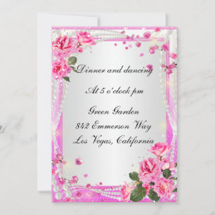 Empfang-Karte für Rosen und Perlen, rosa Einladung