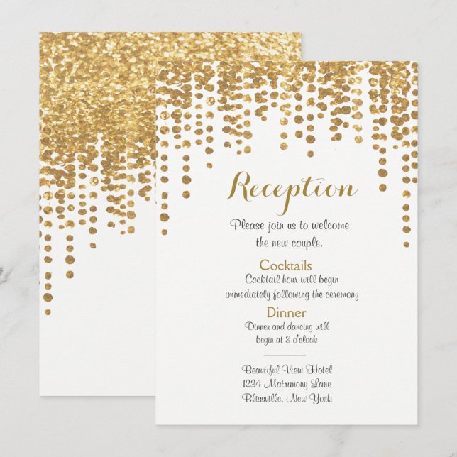 Empfang-Karte | Gold Confetti Dots Einladung (Vorne/Hinten)