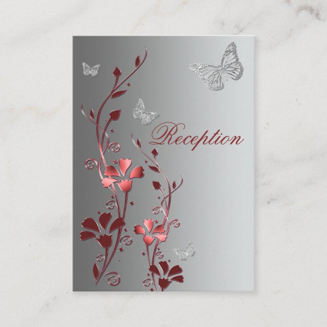 Empfang-Karte mit roten und silbernen Blumenschmet Begleitkarte (Vorderseite)