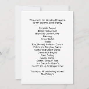 Empfang Schedule Mr. and Mrs. Palfrey Einladung