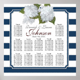 Empfang Seating Chart Navy White Hydrangees Poster