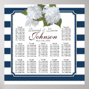 Empfang Seating Chart Navy White Hydrangees Poster