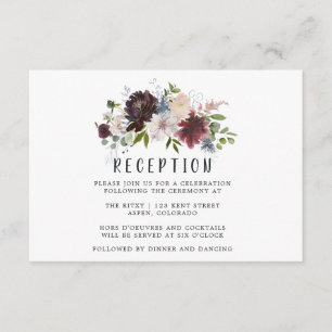 Empfang von Bordo- und Navy-Floral-Hochzeiten Begleitkarte
