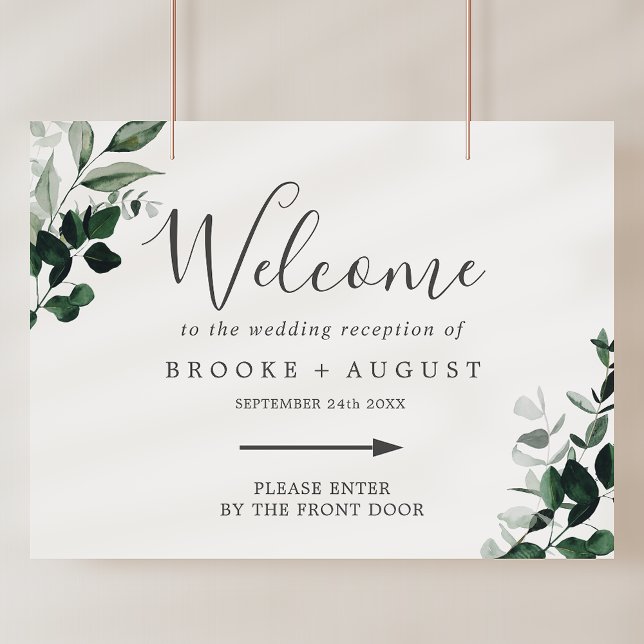 Empfang von Emerald Greenery Right Directional Wed Poster (Emerald Greenery Right Directional Wedding Welcome Poster)