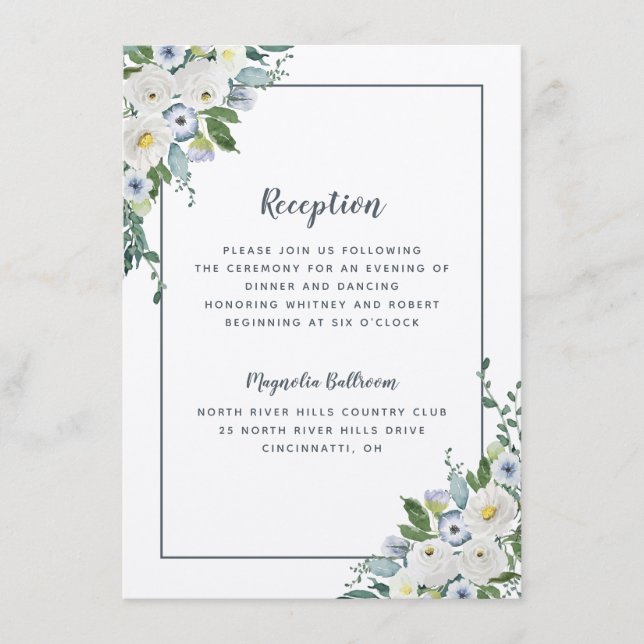 Empfang Wedding Floral Watercolor Begleitkarte (Vorderseite)