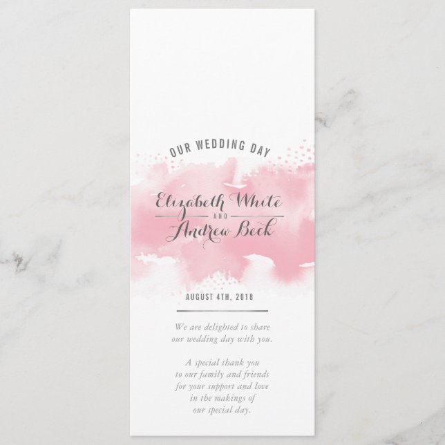 EMPFANG WEDDING MENU Aquarellfarbe Rosa grau Menükarte (Vorderseite)