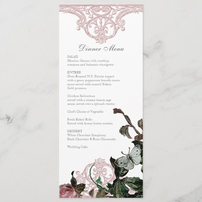 Empfangs-Abendessen-Menü formal, Gitter-Rose Menükarte (Vorderseite)