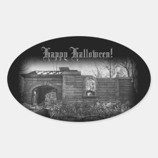 Empfangsgrab Ruine Frohes Halloween Ovaler Aufkleber