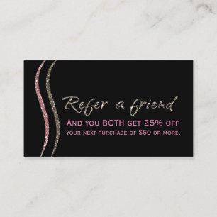 EMPFEHLE EINEN FREUND Black Glitter Gold & Pink Ka Empfehlungskarte