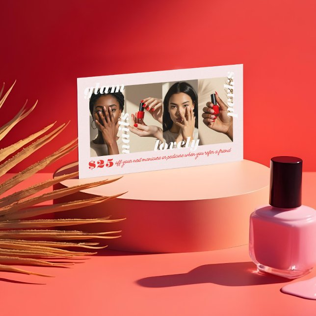 Empfehlen Sie ein freundliches, modernes Foto Coll Visitenkarte (Refer A Friend Modern Bold Photo Collage Referral Business Card)