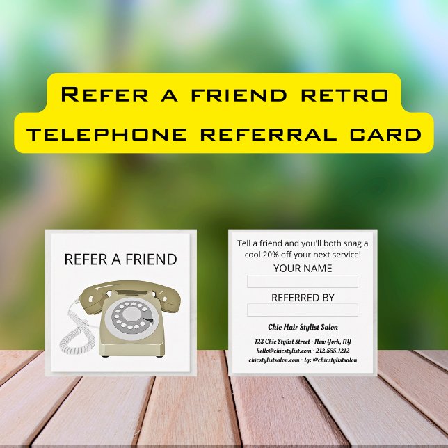 Empfehlen Sie einer Retro-Telefonüberweisungskarte Quadratische Visitenkarte (Von Creator hochgeladen)