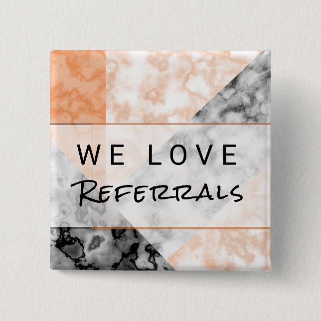Empfehlungs-Kunden-Loyalitäts-Rosa-Marmor-Collage Button (Vorderseite)