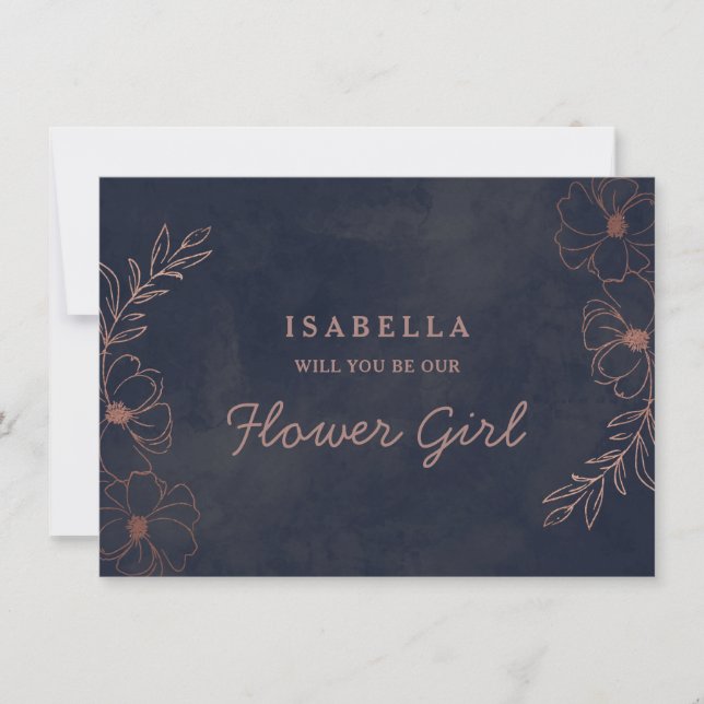 Empfehlungskarte für Navy Blue & Rose Gold Flower  (Vorderseite)