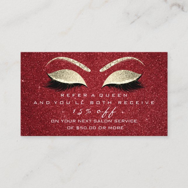 Empfehlungskarte für Salon Gold Glitzer Lash Red M (Vorderseite)