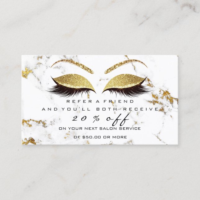 Empfehlungskarte für Salon Makeup Gold Marmor Lash (Vorderseite)