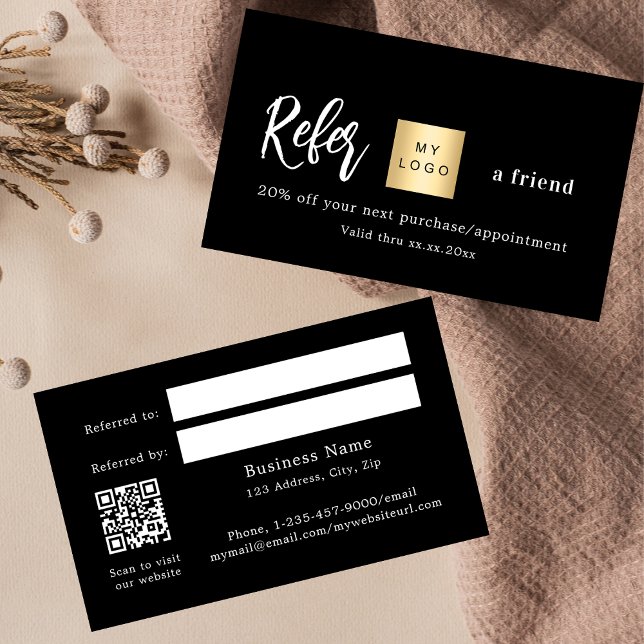 Empfehlungskarte für schwarzes Gold qr Geschäftslo Rabattkarte (Von Creator hochgeladen)