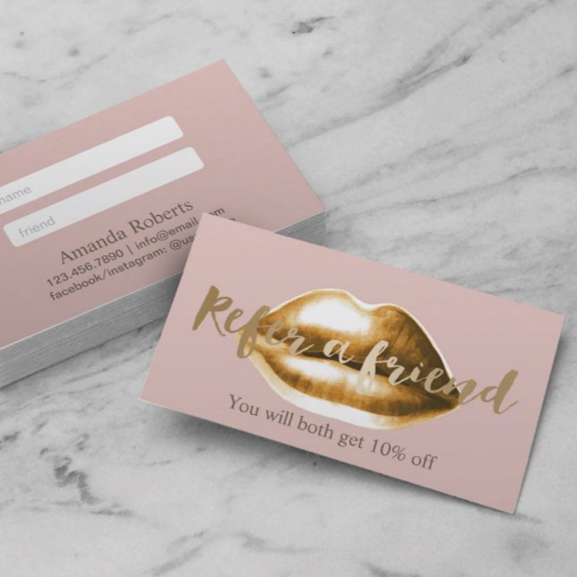 Empfehlungskarte | Goldene Lippen Rosa Girl Salon (Von Creator hochgeladen)