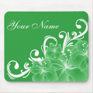 Empfindliche grüne und weiße Blumen Mousepad