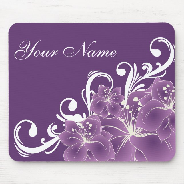 Empfindliche lila und weiße Blumen Mousepad (Vorne)