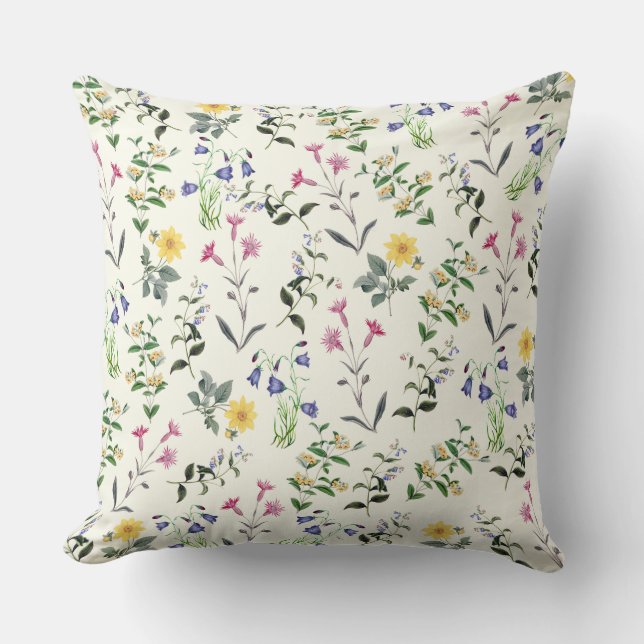 Empfindliche Wildblumen-botanisches Blumenkissen Kissen (Vorderseite)