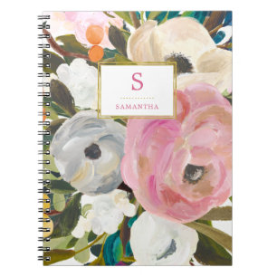 Empfindliches BlumenAquarell mit Monogramm Notizblock