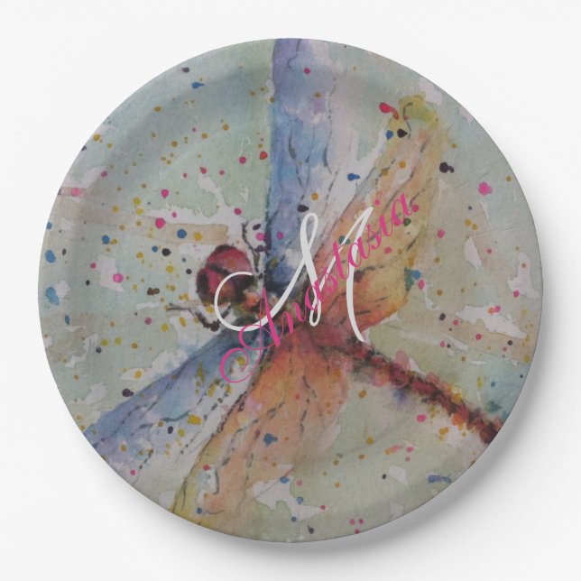 EMPFINDLICHES DRACHE-FLIEGEN-MONOGRAMM-PARTY PAPPTELLER (Vorderseite)