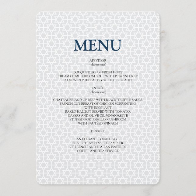 Empfindliches gemustertes Bar/Schläger Mitzvah Menükarte (Vorderseite)