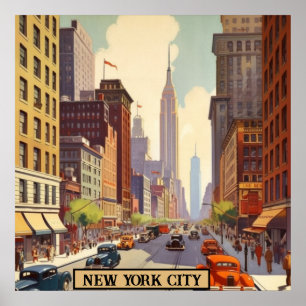 Empire State Building Manhattan Straßen Szene Retr Poster