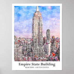Empire State Building New York Aquarell-Skizze Poster