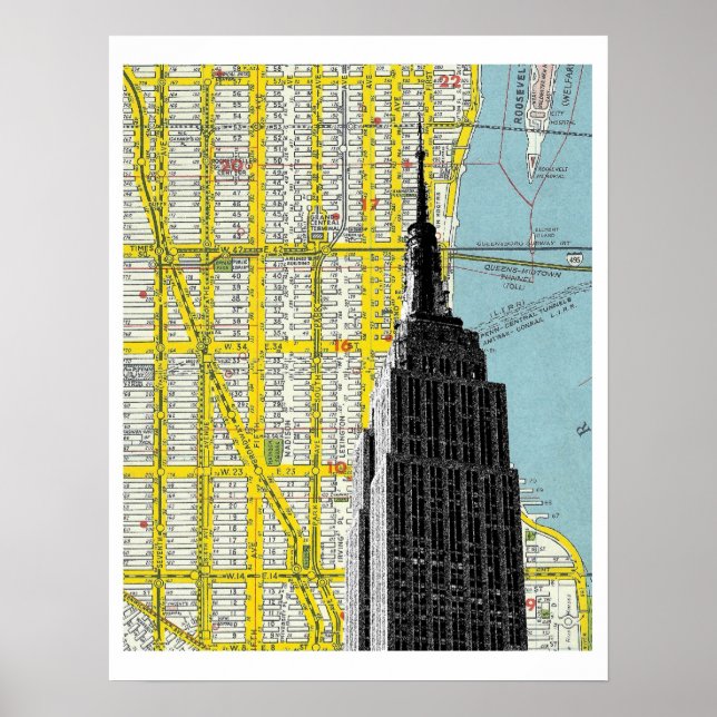 Empire State Gebäude mit NYC Streetmap Background Poster (Vorne)