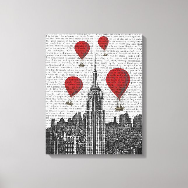 Empire State Gebäude und Red Hot Air Balloons Leinwanddruck (Vorderseite)