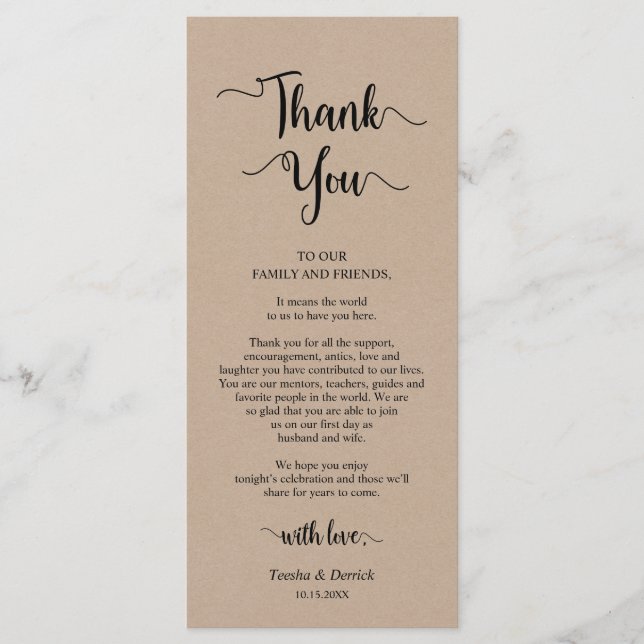 Emplacement de réception Cadre Merci, Cartes Kraft (Devant)