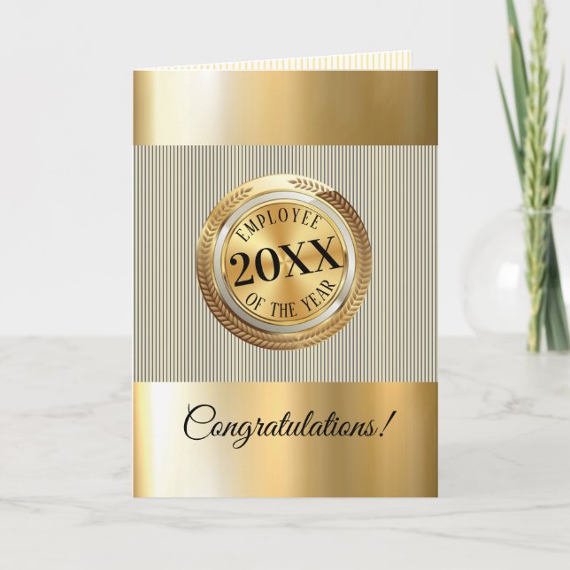 Employé de l'emblème d'or Faux de la carte de l'an (Devant)
