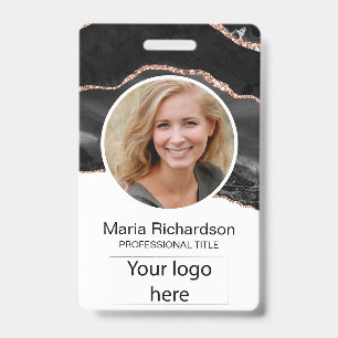 Employé Personnalisé, Photo, Logo, Nom Badge Noir