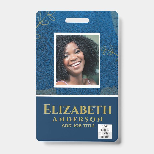 EMPLOYEE FOTO ABZEICHEN QR Code Barcode Blue Gold Ausweis (Front)