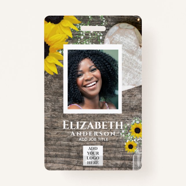 EMPLOYEE FOTO ABZEICHEN QR Code Barcode Sonnenblum Ausweis (Vorderseite)