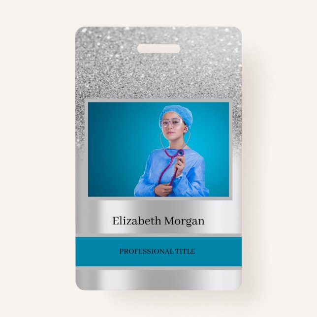 Employee Foto Silver Glitzer Bokeh Ausweis (Vorderseite)