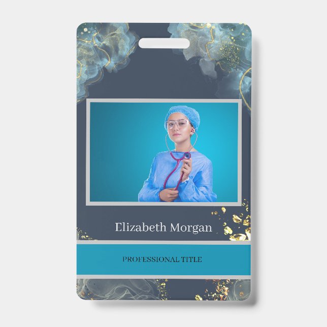 Employee Foto Trendy Boho Blue Ausweis (Vorderseite)