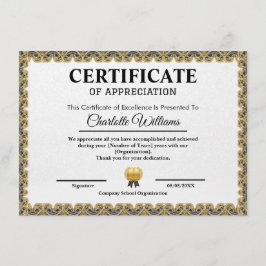Employee Recognition Certificate of Appreciation Begleitkarte