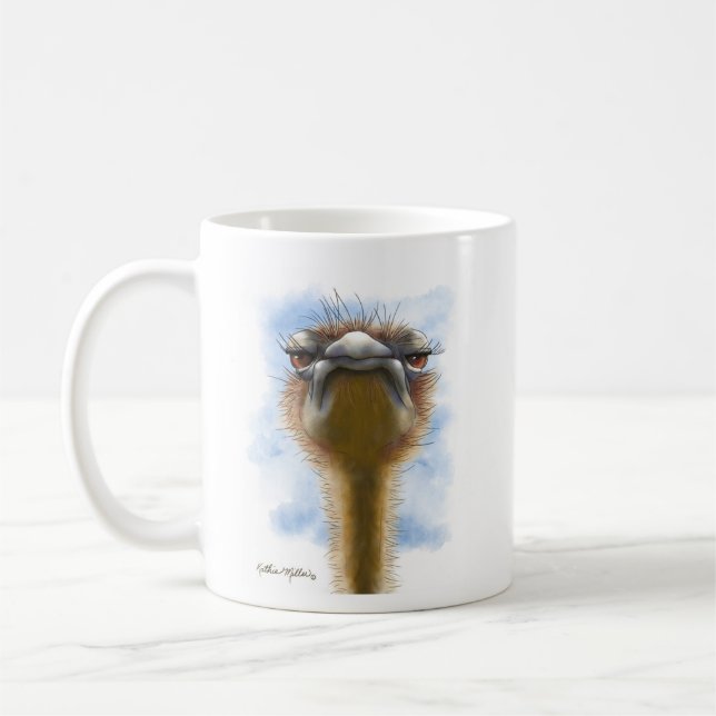Empörte Strauß-Karikatur Kaffeetasse (Links)